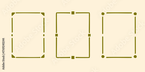 Rectangular doodle frame stamp set, hand-drawn original creative engagement monograms. Edgings and cadres with graphic elements, design photo decoration greeting elements. Isolated. Vector