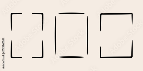 Rectangular doodle frame stamp set, hand-drawn original creative engagement monograms. Edgings and cadres with graphic elements, design photo decoration greeting elements. Isolated. Vector