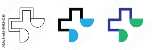 Healthcare icon set. Containing treatment, prevention, medical, health, diagnosis, report, illness, injury and more.Modern healthcare logo design graphic with geometric shapes,editable stroke icons,