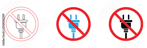 No power cords allowed warning sign for safety protocol,No electric power sign vector, a clear symbol for power outage,Ideal for warning signs, maintenance alerts,editable stroke icons,