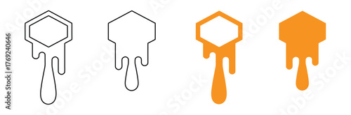 Honey and beekeeping flat icons vector set with editable stroke. Bee, beehive, honeycomb, honey, jars, hive, spoons,honey dripping in orange and blue color schemes,editable stroke icons,
