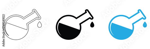 Laboratory Flask Icon with Bubbles Representing Chemical Experimentation and Scientific Innovation ,Science experiment icons for lab research and development,editable stroke icons,