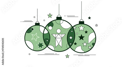 Three Christmas Baubles with Stars, Circles, and Geometric Patterns