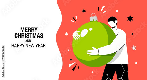 Festive Holiday Cheer A Man Embraces Christmas Ornament, Wishing Merry Christmas and Happy New Year