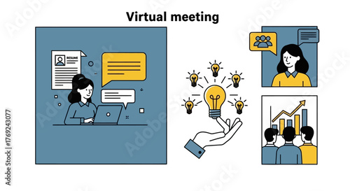 Enhance Collaboration and Ideas with Virtual Meeting Icons and Graphic Elements