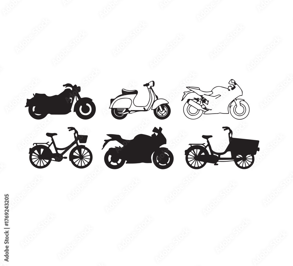 Obraz premium Variety of Motorbikes A Collection of Stylish and Practical Vehicles, Exploring the realm of Transportation