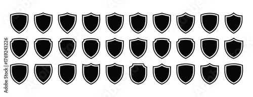 Set of black shield shapes