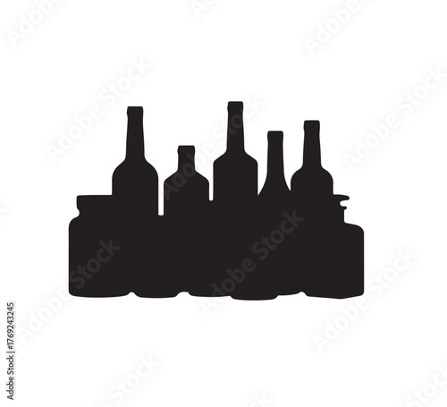 Silhouette of Bottles and Jars Elegant Collection of Containers for Creative Designs, Culinary Projects, and Barware Themes