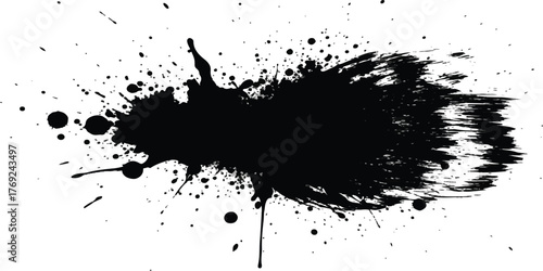 Black ink splatter grunge vector illustration on white background perfect for adding texture and artistic flair to designs