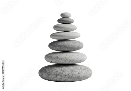 Stack of smooth grey stones balanced on a transparent background isolated on transparent background