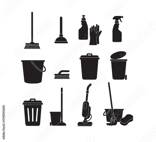 Essential Cleaning Tools Set Broom, Plunger, Buckets, and More for Household Hygiene and Maintenance