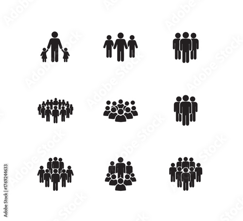 People Icons Diverse Crowds Illustrating Population Groups, Community Gathering and Families Bonding, Representing Team, Connection & Togetherness