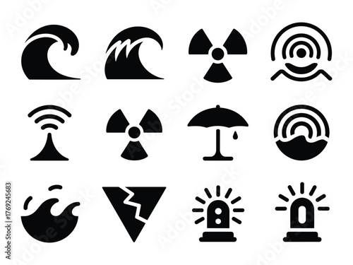 Set of natural disaster and warning icons