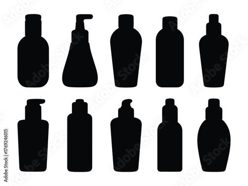 Collection of black silhouette cosmetic bottles