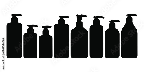 Collection of black pump bottles of various sizes