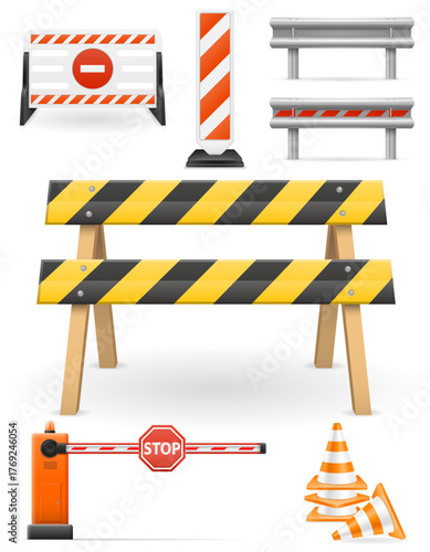 road barriers to restrict traffic transport vector illustration isolated object icons