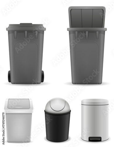 trash bucket container recycling bin vector illustration isolated object icons