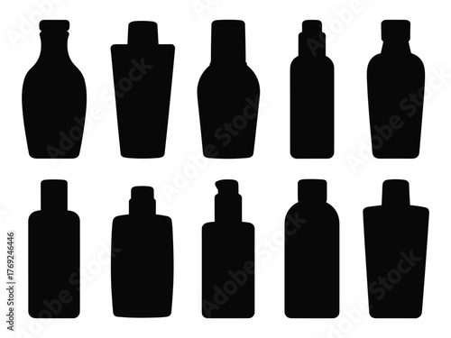 Collection of black silhouette cosmetic bottles