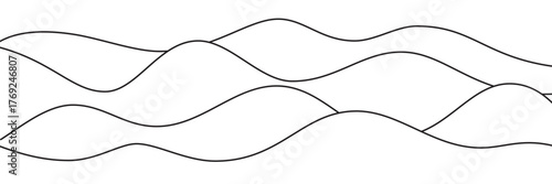 Abstract wavy lines background. Minimalistic overlapping flow pattern with smooth sinusoidal shapes. Abstract concept for rhythm, motion, soundwaves, mountain silhouette. Vector illustration.