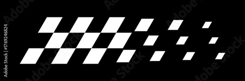 Racing flag background. Checkered flag pattern in motion with fading black squares. Dynamic speed symbol for motorsport, finish line, competition theme. Modern vector illustration.