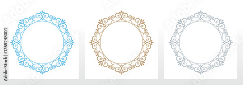 Set of decorative frames Elegant vector element for design in Eastern style, place for text. Floral colored borders. Lace illustration for invitations and greeting cards