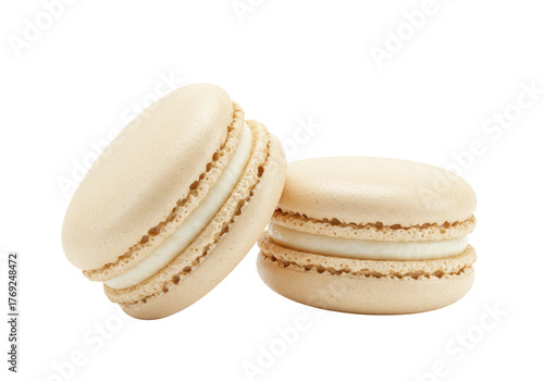 Quadro su tela Isolated ivory French macarons filled with cream, a delightful confectionary tre