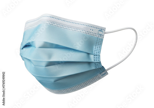 Light blue disposable face mask isolated on transparent background