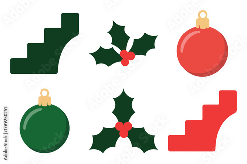 Christmas ornaments and holly leaves