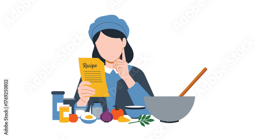 A Thoughtful Chef Carefully Reads Through an Exciting New Recipe Book Before Cooking