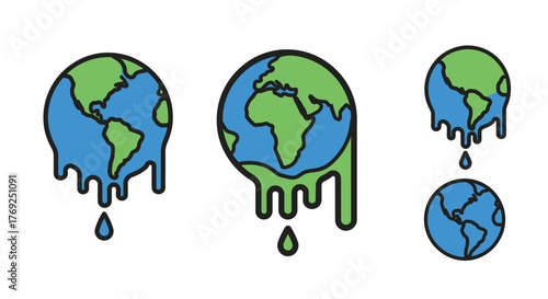 Melting Planet Earth Vector Illustration Representing Global Warming and Climate Change Crisis, Environmental Threat, and Ecological Disaster Concept