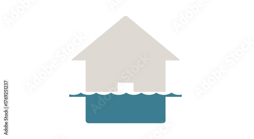 House Flooded Icon with Rising Water Level – Property Damage and Flood Risk Concept
