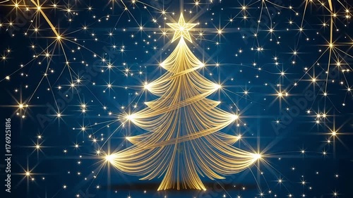 Christmas tree animation background loop gold glowing lights holiday season festive