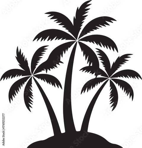 Black silhouette of three palm trees on a small island against a white background vector