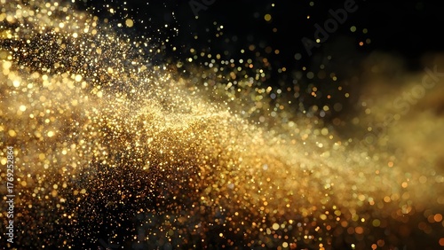 Wallpaper Mural A cascade of golden glitter particles forming a bright sparkling bokeh across a dark background. Concept Golden Glitter, Sparkling Bokeh, Dark Background, Cascading Light Particles Torontodigital.ca