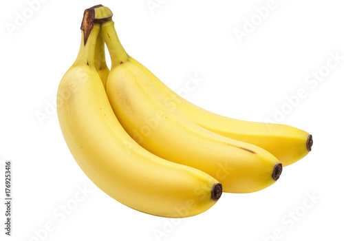 Isolated bunch of three fresh yellow bananas for healthy food, snack, fruit diet idea