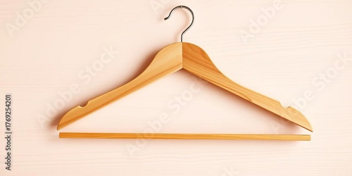 Wooden coat hanger with curved hook, simple design,  detail,  clothes hanger