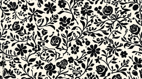 Botanical Seamless Vector Pattern with Black Floral Silhouettes (1).eps