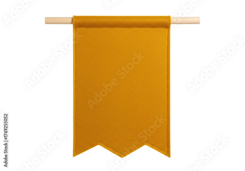 Isolated golden yellow banner with dowel rod is ready for your custom message or design