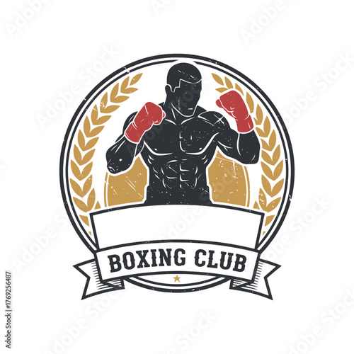 boxing club logo with a strong boxer in a vintage style illustration