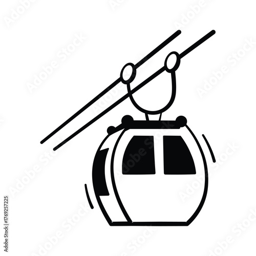 Trendy cable car icon, ski lift, mountain travel, or tourism transport