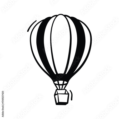 Hot air balloon doodle icon, adventure, tourism, and leisure travel