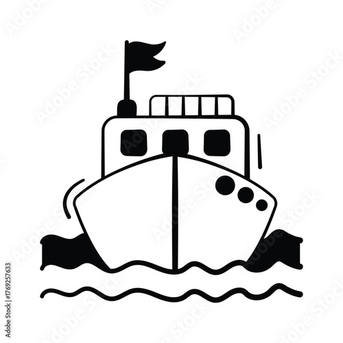 Ocean travel and vacation, trendy doodle icon of cruise ship
