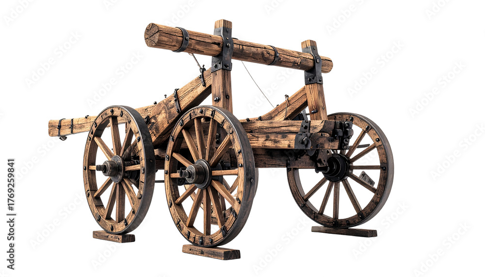 Fototapeta premium Ancient War Carriage Isolated on Transparent Background – Historical Battle Wagon PNG