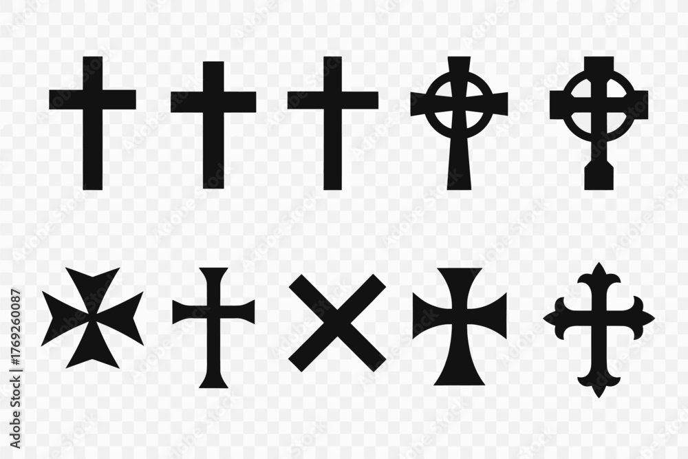 Obraz premium Christian cross set. Abstract religious cross icon collection. Set of cross icons for religion. Cross shape collection. Vector icon.