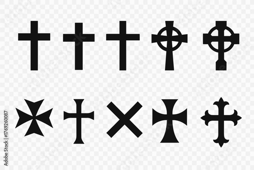 Christian cross set. Abstract religious cross icon collection. Set of cross icons for religion. Cross shape collection. Vector icon.