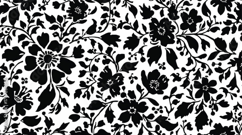 Botanical Seamless Vector Pattern with Black Floral Silhouettes. Ai Generate 