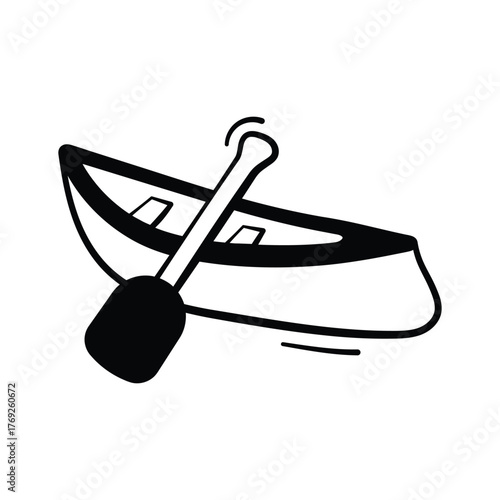 Rowboat icon in doodle style, representing lake travel, boating, and marine adventure.