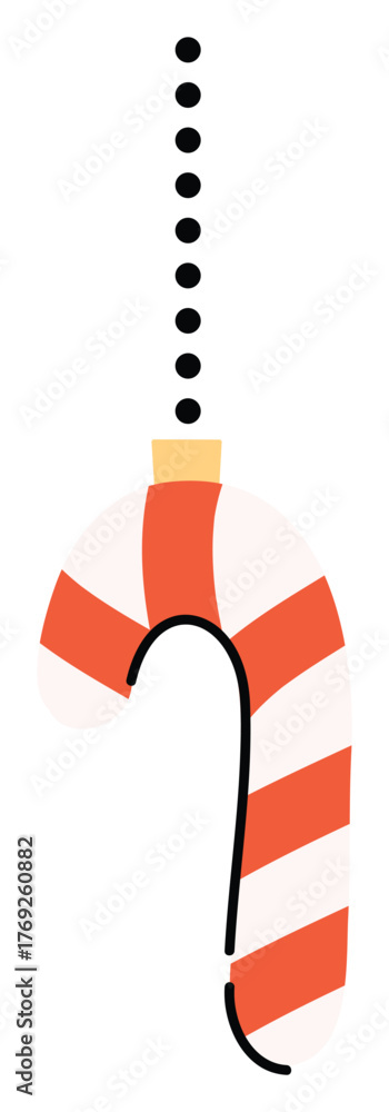 Obraz premium Candy cane ornament vector in red and white stripes, festive Christmas holiday decoration design for cards, posters, invitations, and seasonal artwork