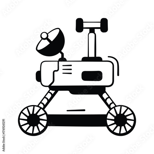 Robotic exploration, science, and planetary transport, doodle style icon of space rover