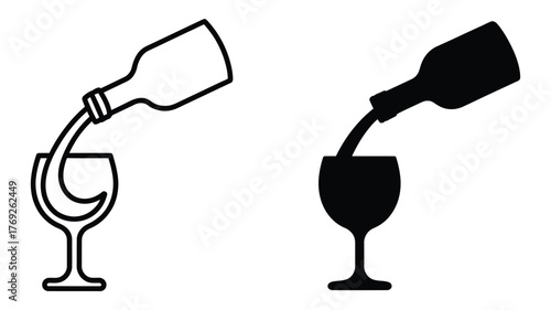 A wine bottle is pouring wine into a glass, the black and white version of the wine is also available